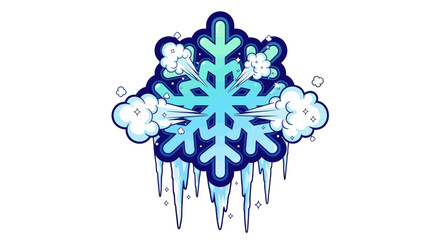 Snowflake Illustration With Ice Crystals And Puffing Clouds Against A White Backdrop