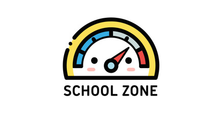Speedometer Icon Represents School Zone With Alerting Visuals And Design