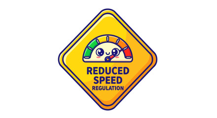 Speed Reduction Symbol: Cute Meter Displaying Reduced Velocity Regulation Warning Sign