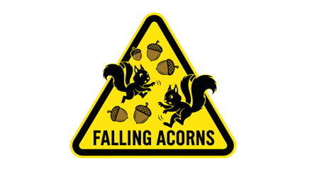 Squirrels Warn About Falling Acorns With Yellow Warning Triangle Sign Illustration