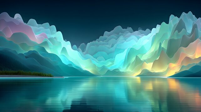 Complex layers of blue wave structures creating a multidimensional tech landscape with glow and motion blur effects