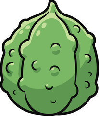 Green bumpy bitter gourd, simplified cute texture, kids vegetable vector