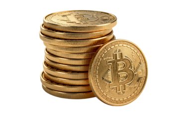 Stack of golden Bitcoin coins representing digital currency