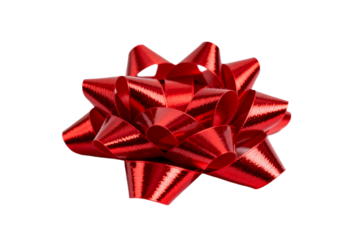 Bright red shiny ribbon bow for festive decorations