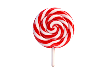 Red and white spiral lollipop with stick for sweet treat