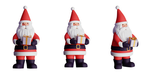 Santa Clause holding a giftbox for New Year or Christmas on isolated transparent background