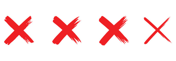 check mark, tick mark, and cross brush sign red checkmark and red X icons, buttons for vote, election choice decision, web. Grunge black x sign. Black, red cross marker. Check mark icon vector crosses © Hike Studio 888