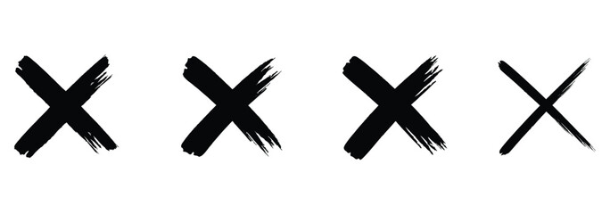 Hand-drawn cross marker. Grunge red x sign. Check mark icon vector crosses vector illustration. Brush, marker drawn check mark and cross icon set Hand drawn cross marker set. Grunge x sign.Delete icon
