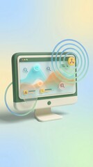 Modern computer monitor with data analysis interface and wireless signal