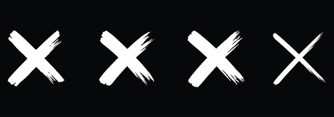 Hand-drawn cross marker. Grunge red x sign. Check mark icon vector crosses vector illustration. Brush, marker drawn check mark and cross icon set Hand drawn cross marker set. Grunge x sign.Delete icon