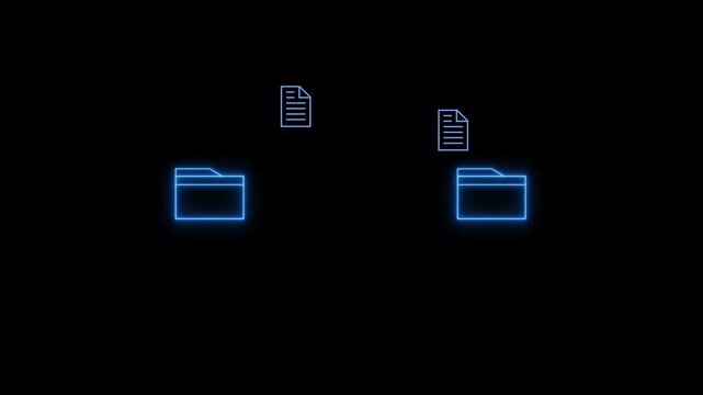 File transfer icon animation on black background. Document file transfer, File transfer from folder to folder, Copying data from folder to folder on computer, 4k video