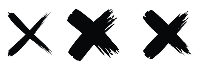 Red cross mark and circled red x mark on white background. hand drawn cross symbol, handwritten x sign. Grunge x sign. 
