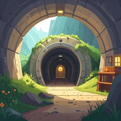 Tunnel entrance to a lush landscape