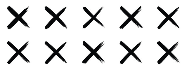 Hand drawn right and wrong vector sign in brush stroke outline shape. Check marks doodle set. Vote, yes, no, checkbox, checklist, tick and cross signs, v and x drawn concept. X symbol and sign. EPS 10