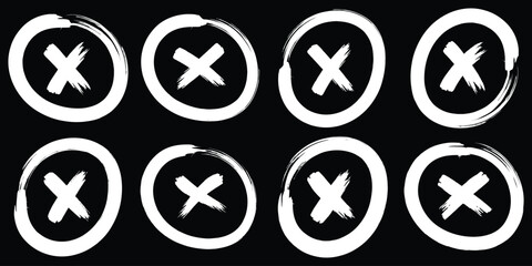 Hand drawn check tick mark icon set. x marks, checkboxes, and checklist symbols including right and wrong signs in brush marker style. Grunge x sign. Delete icon. rejection icon. hand drawn X sign. 