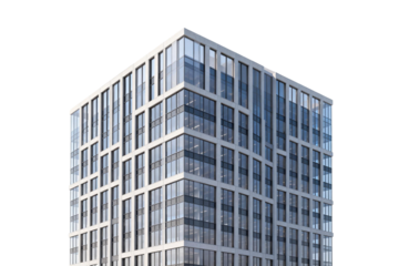 Modern high-rise building with glass curtain wall design