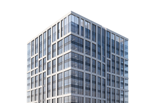 Modern high-rise building with glass curtain wall design - Powered by Adobe