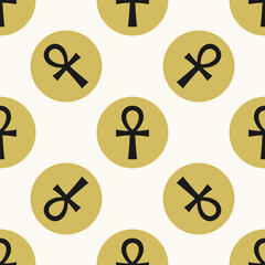 Gold Black Ankh Circle Repeating Pattern