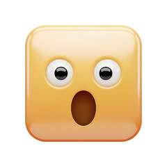A 3D rendered square yellow emoji with wide open eyes and an open mouth, expressing surprise or shock on a white background.