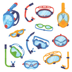 Swimming Mask and Goggles for Diving Underwater Vector Set