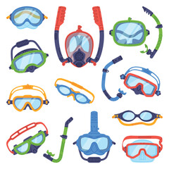 Swimming Mask and Goggles for Diving Underwater Vector Set