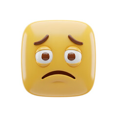 3D rendered yellow square emoji with a sad and worried expression on a white background.
