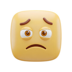 A 3D rendered yellow square emoji with a sad and worried expression, featuring downturned eyebrows and mouth.