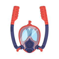 Red Swimming Mask and Goggles for Diving Underwater with Breathing Tube Vector Illustration