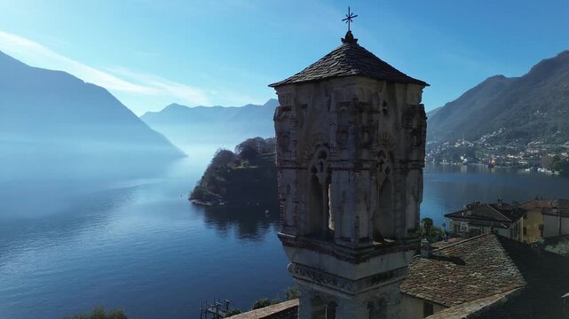 View of Comacina island from the village of Ossuccio on Lake Como