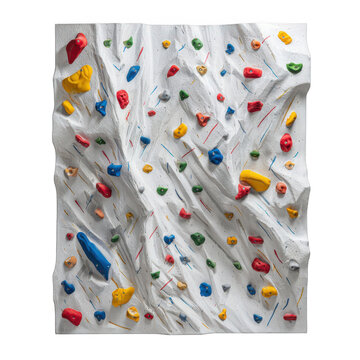 Indoor climbing wall with colorful holds, active sport training