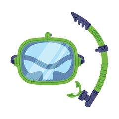 Green Swimming Mask and Goggles for Diving Underwater with Breathing Tube Vector Illustration