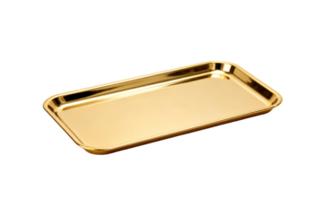 A shiny rectangular golden tray for serving and display