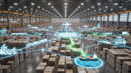 Global logistics network in modern warehouse with digital connections - Powered by Adobe