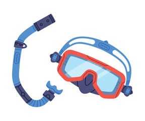 Blue Swimming Mask and Goggles for Diving Underwater with Breathing Tube Vector Illustration