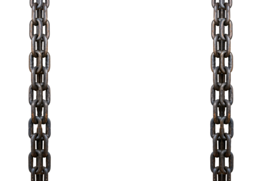 Heavy metal chains hanging vertically, industrial weathered links, isolated on a transparent background - Powered by Adobe