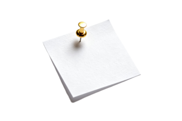 A small white sticky note with a golden pin on it