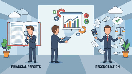 Financial Reports, Data Analysis, and Reconciliation Business Concept