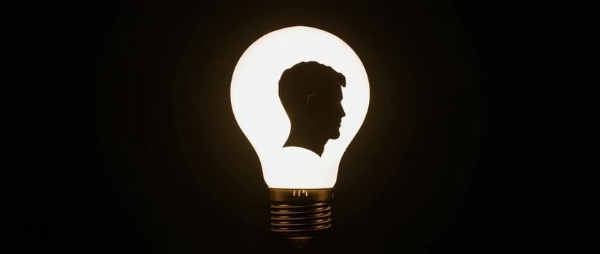 Illuminated Light Bulb Silhouette of a Man s Head Idea Concept Creative Thinking