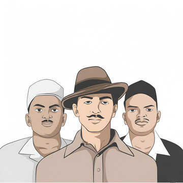 Vector Illustration Portrait Of Indian Freedom Fighters Bhagat Singh Sukhdev And Rajguru Standing Together Representing Unity Sacrifice And The Valor Of The Independence Struggle Heroes