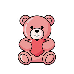 cute pink teddy bear holding heart cutout transparent background