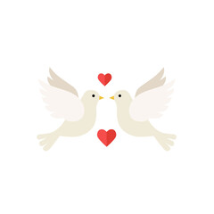 Two White Doves and Red Hearts Love and Peace Symbol Illustration