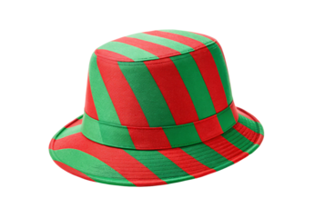 Red and green diagonal striped Christmas bucket hat design, isolated on a transparent background