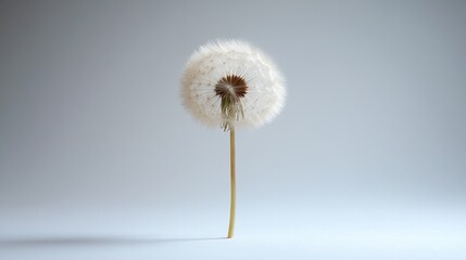 Fototapeta premium Single dandelion seed head, pale background