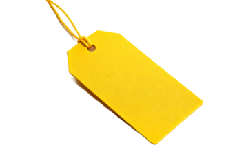 Yellow rectangular price tag with string for labeling items