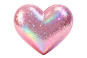 Shiny pink glitter heart with rainbow reflections and sparkling details
