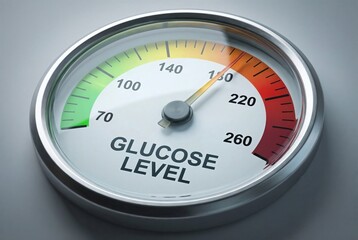 Glucose level gauge illustrating a spectrum from low to high, highlighting health monitoring and diabetes awareness