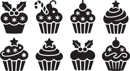 Assorted Christmas Cupcake Icons with Festive Toppings holiday sweet