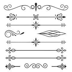 Cute Hand drawn big vintage flower ornament text dividers, arrows, flourishes and laurel vector design elements set for decoration