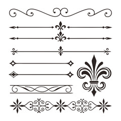 Fototapeta premium Cute Hand drawn big vintage flower ornament text dividers, arrows, flourishes and laurel vector design elements set for decoration