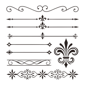 Cute Hand drawn big vintage flower ornament text dividers, arrows, flourishes and laurel vector design elements set for decoration